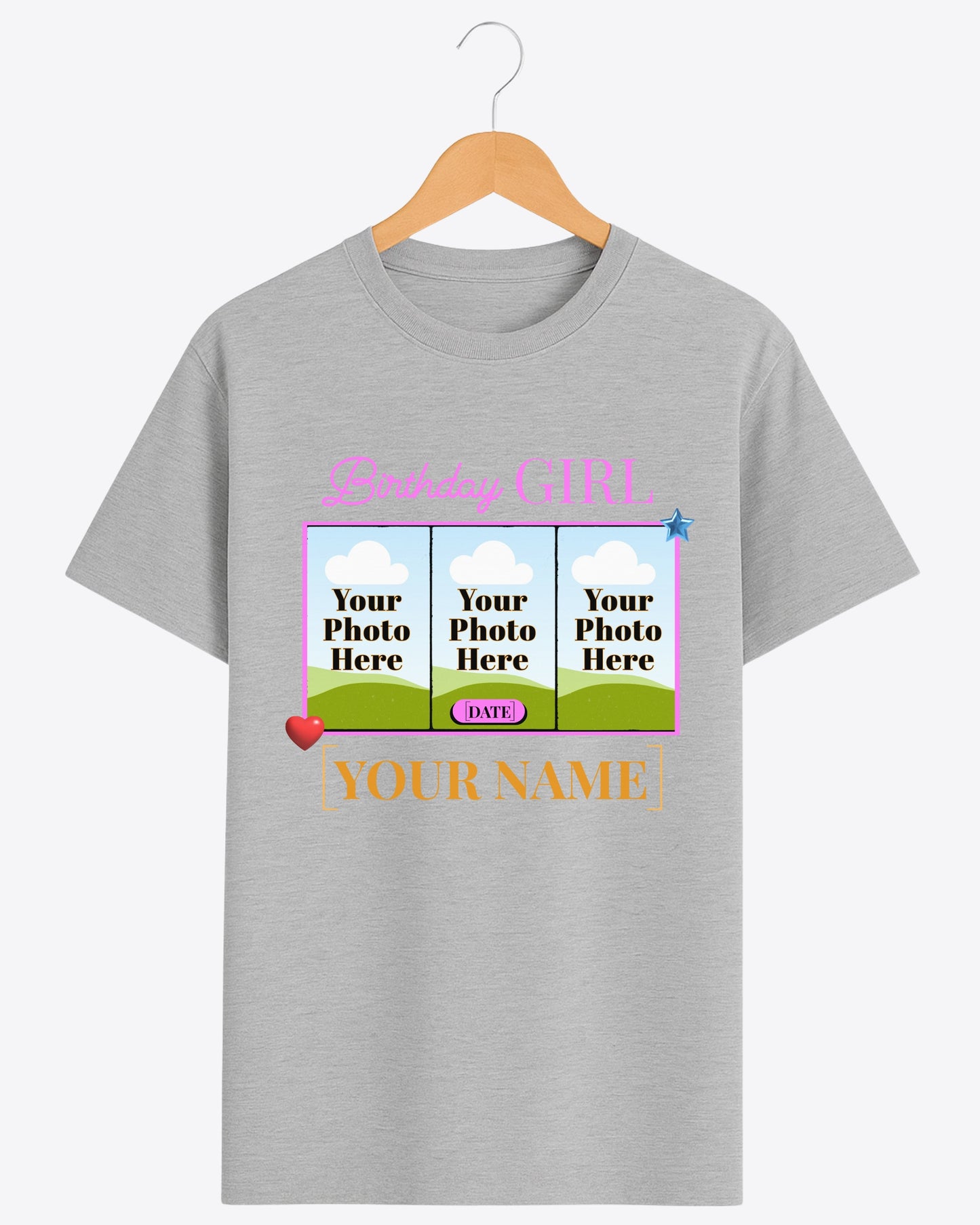 BDT008 – Birthday Girl Custom T-Shirt with 3 Photos, Name & Date | Personalized Birthday Gift