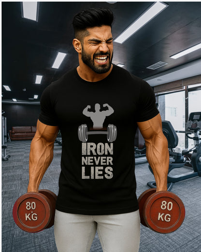 Iron Never Lies Gym Motivation Tee | Unisex Fit | Black