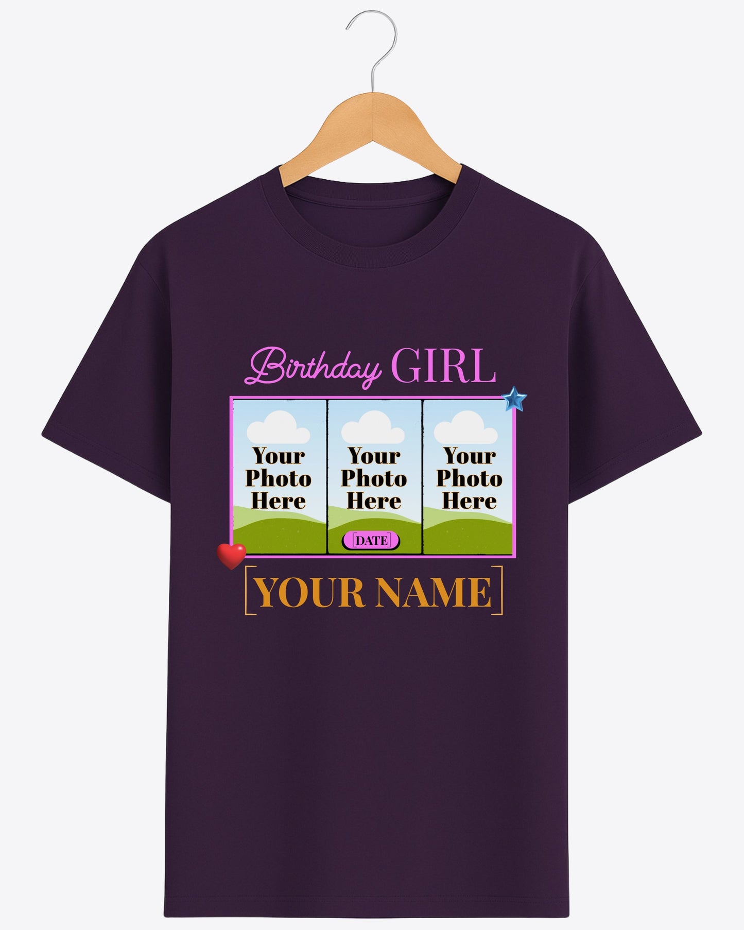 BDT008 – Birthday Girl Custom T-Shirt with 3 Photos, Name & Date | Personalized Birthday Gift